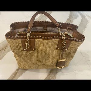 Michael Kors Straw Tote with Brown Leather Trim